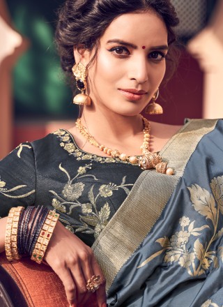 Woven Blue Banarasi Silk Designer Bollywood Saree