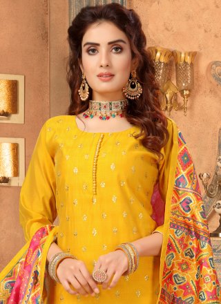 Yellow Art Silk Churidar Salwar Suit