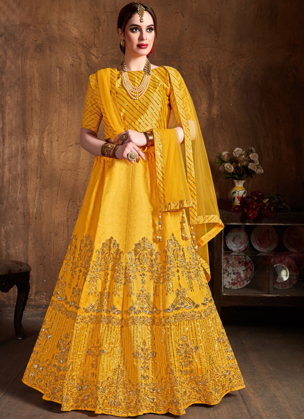 Yellow Wedding Lengha Designer Embroidery and Lace Border Lehenga Choli LC262 