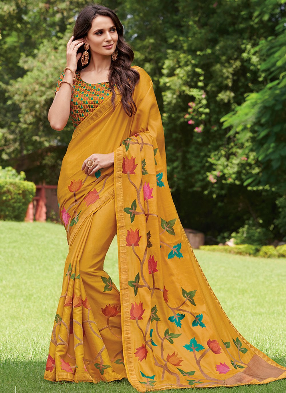 Buy Mustard Yellow Banarasi Bandhani Saree With Zari Work And Unstitched  Blouse Piece Kalki Fashion India