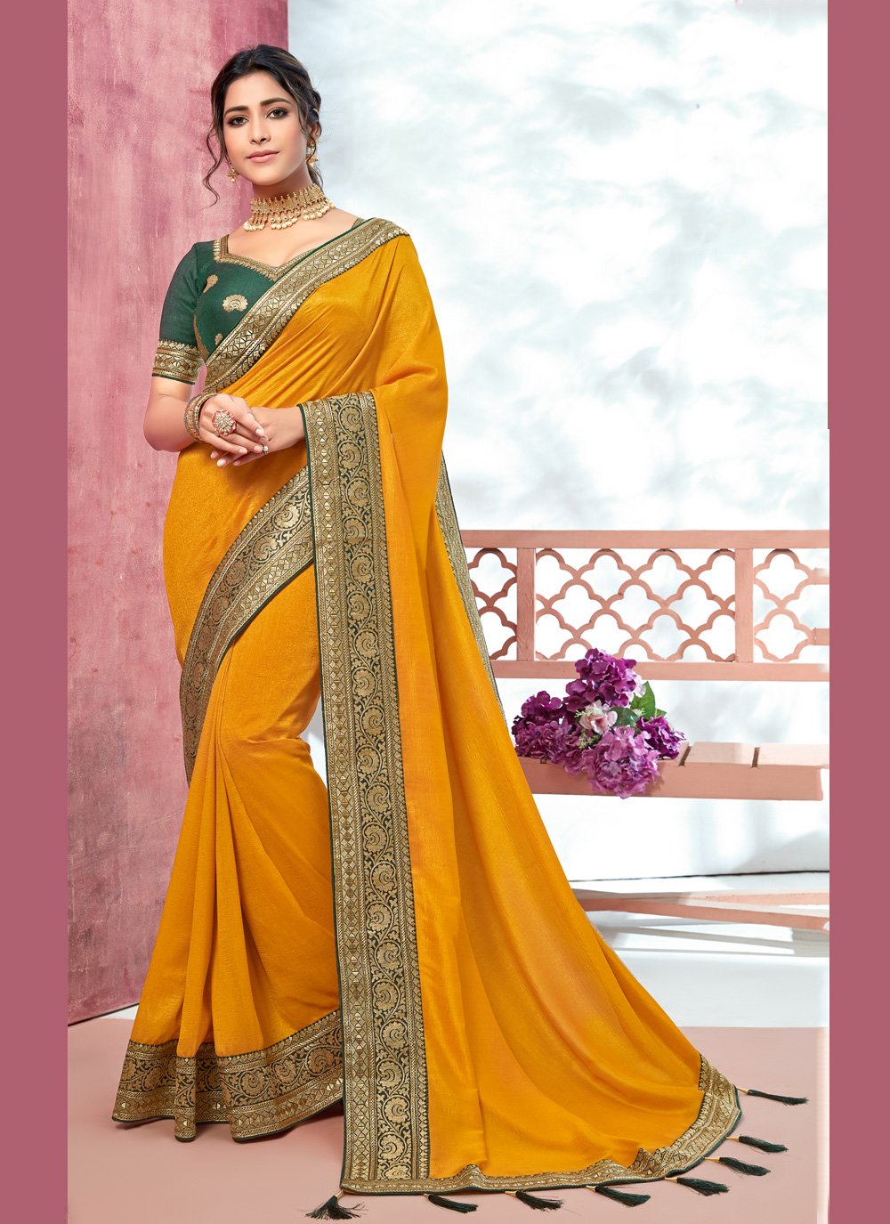 yellow colour saree photo