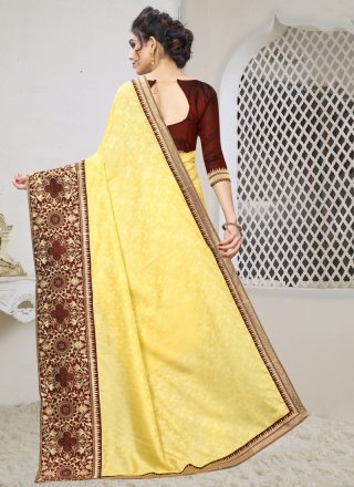 Yellow Embroidered Silk Silk Saree