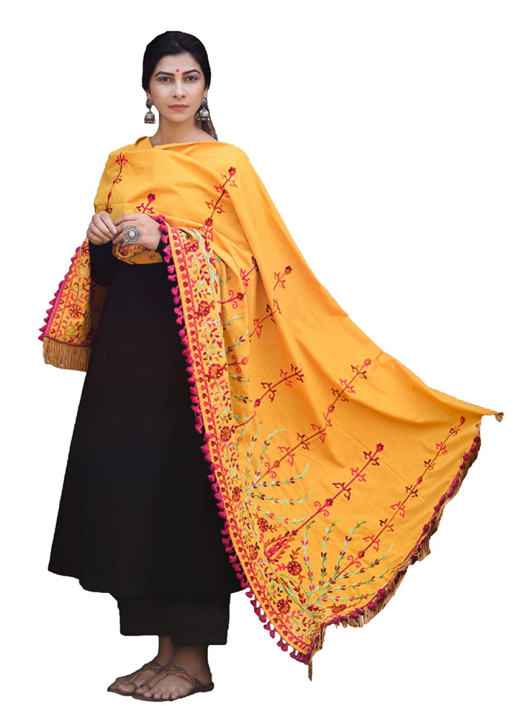 Buy Yellow Khadi Mehndi Designer Dupatta Online : 142831