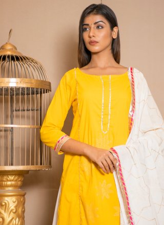 Yellow Lace Cotton Salwar Suit