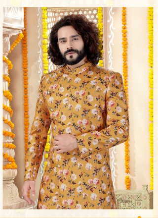 Yellow Printed Indo Western