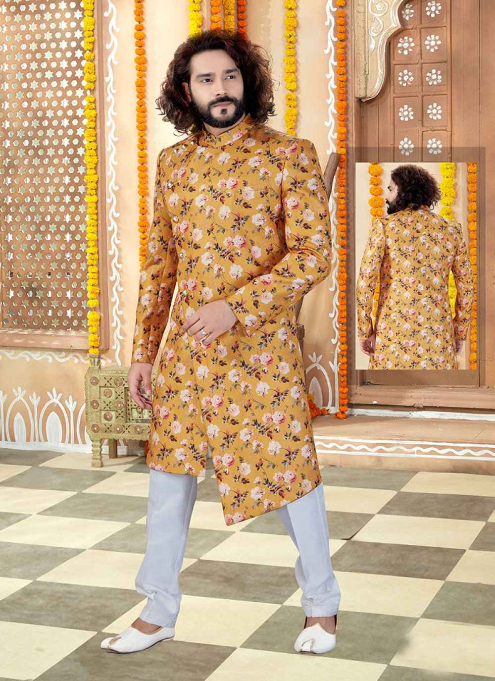 Yellow Printed Indo Western