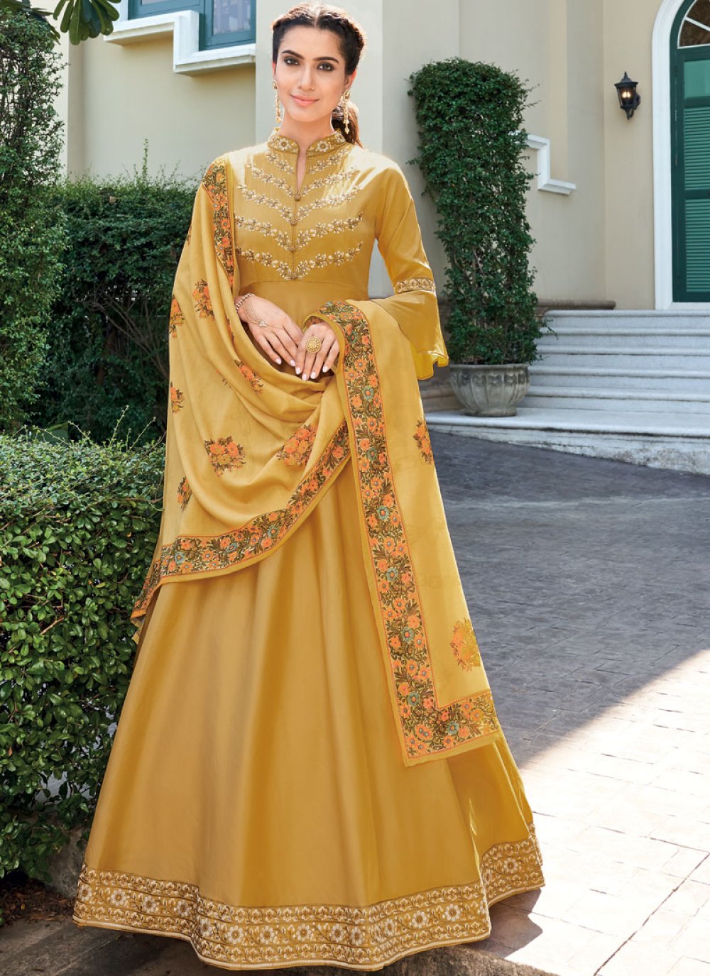 yellow silk gown