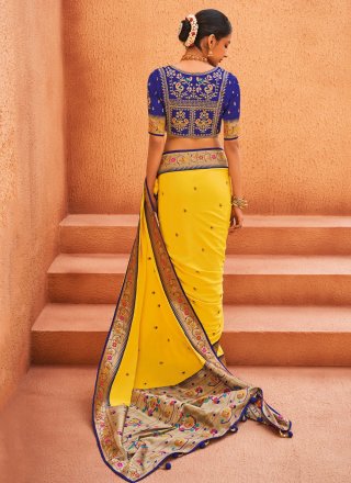 Yellow Weaving Silk Trendy Saree