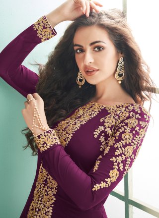Zari Georgette Designer Salwar Suit in Purple