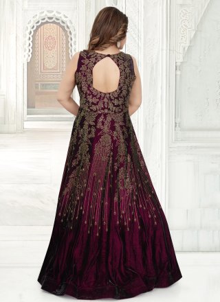Zari Purple Floor Length Anarkali Salwar Suit 