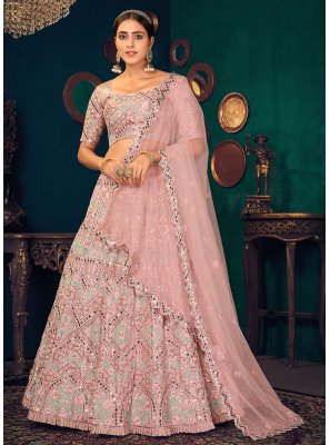 A Line Lehenga Choli Embroidered Georgette in Pink