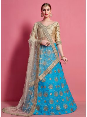 A Line Lehenga Choli Lace Art Silk in Blue