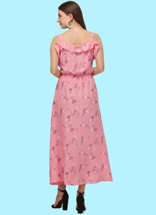 Abstract Print Cotton Party Wear Kurti in Pink