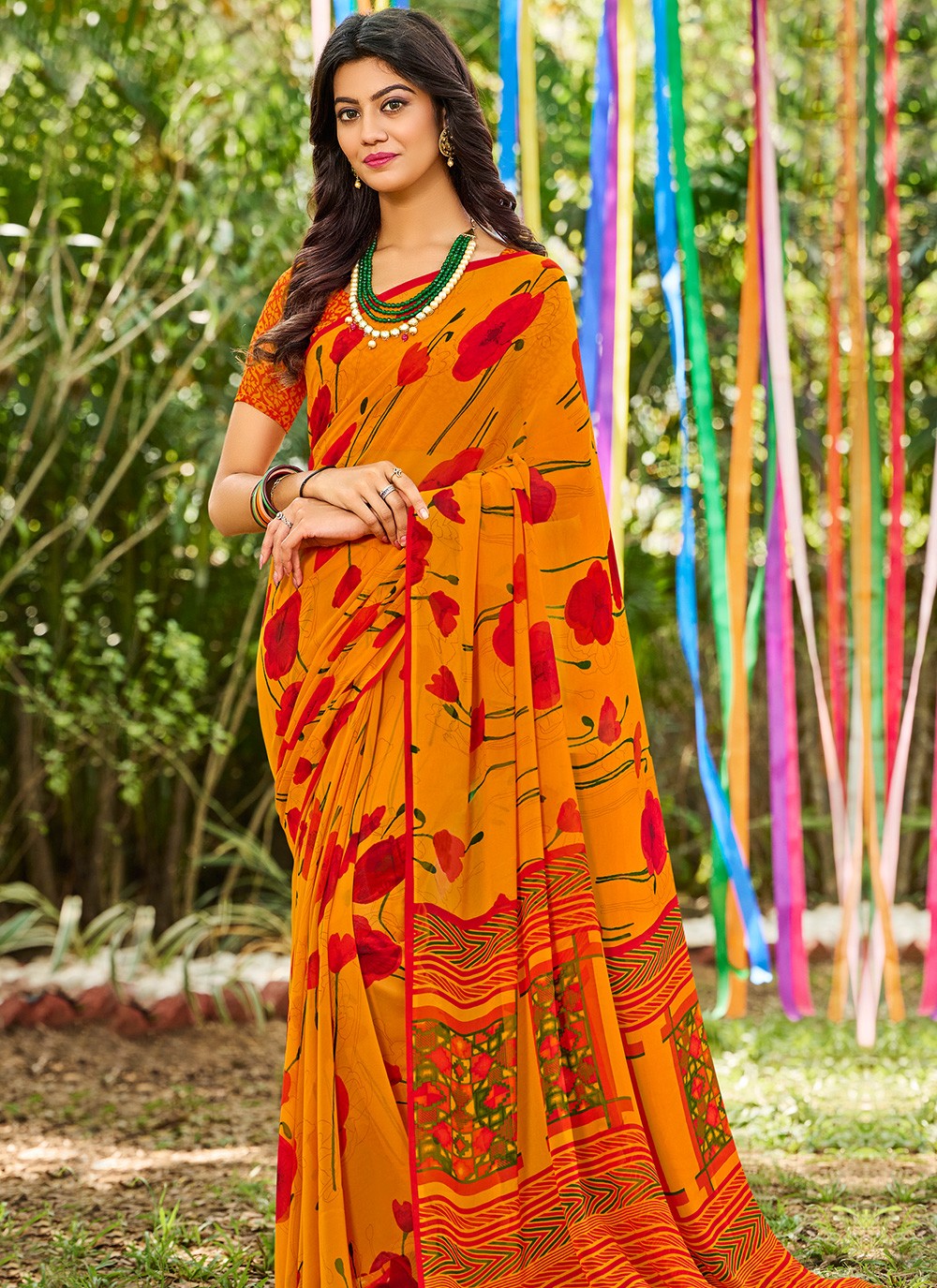 Abstract Print Faux Georgette Casual Saree
