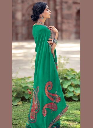 Abstract Print Faux Georgette Printed Saree in Green