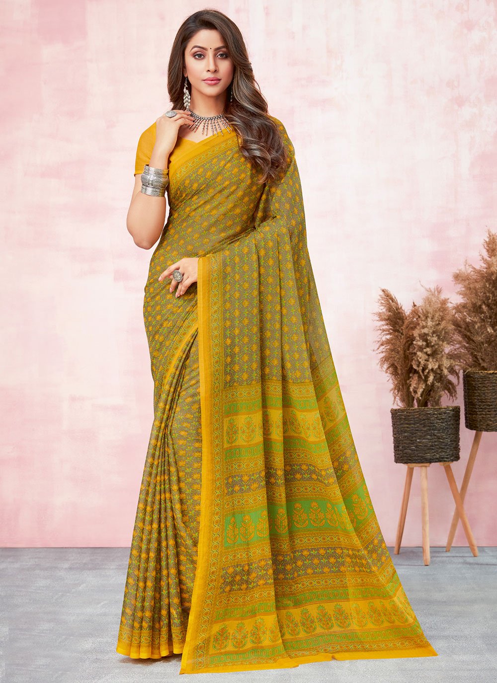 A Yellow Color Best Selling and Premium Collection Latest Soft Banarasi  Silk Saree with Golden Zari Work - Navshtri Family