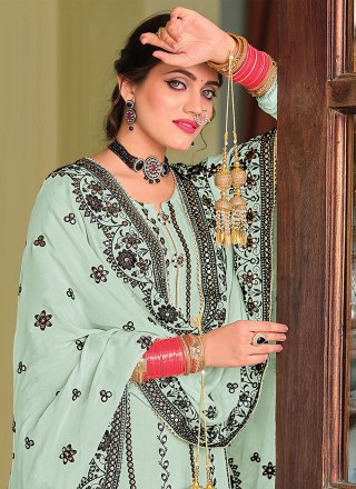 Aqua Blue Embroidered Faux Georgette Designer Pakistani Salwar Suit