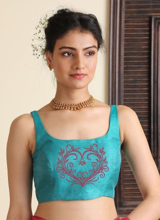 Aqua Blue Embroidered Party Blouse