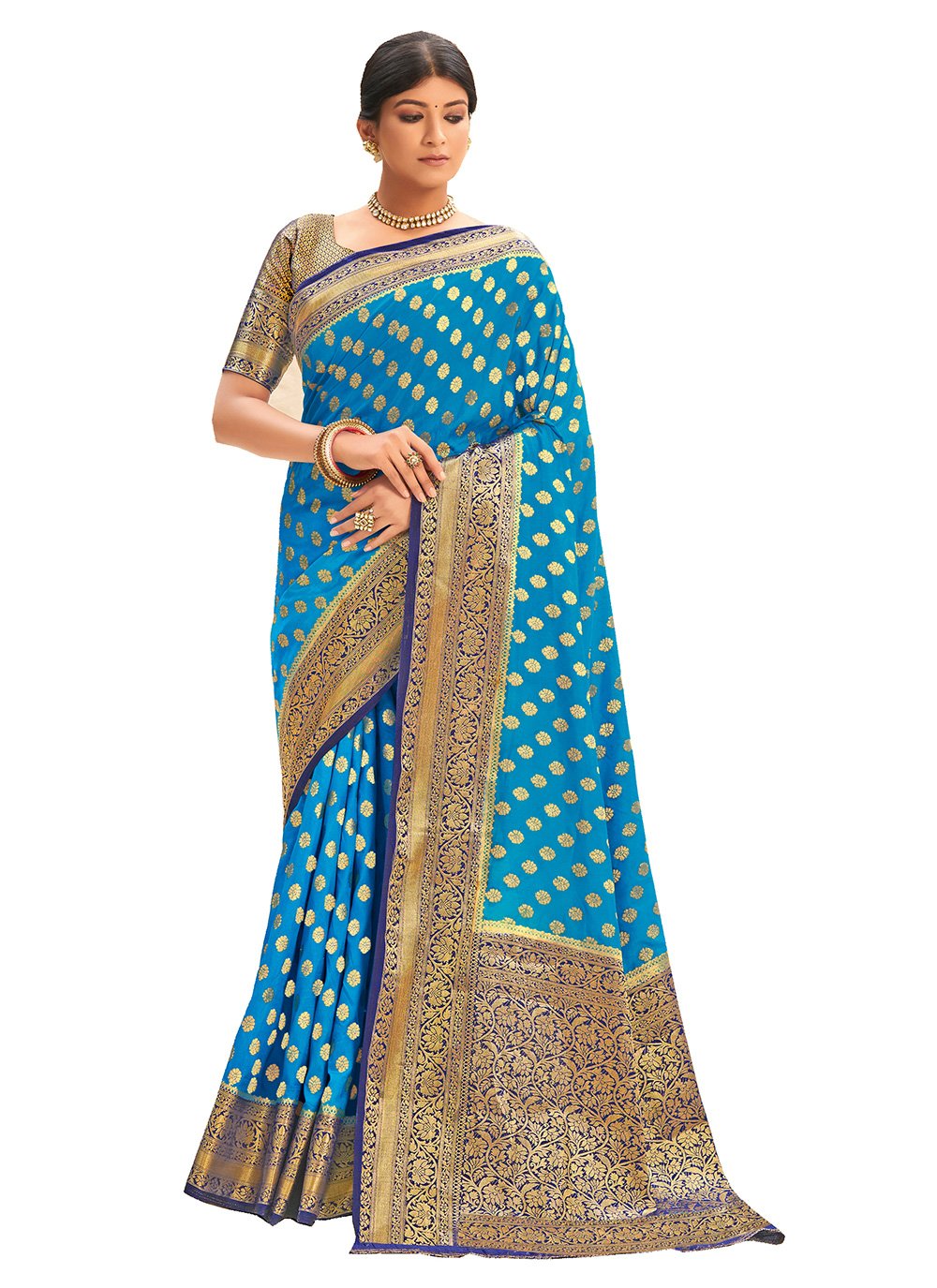 Aqua Blue Weaving Silk Classic Designer Saree