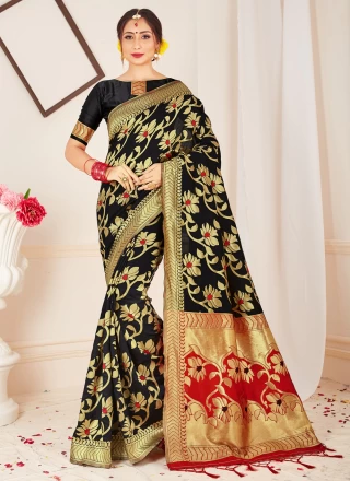 Art Banarasi Silk Black Woven Traditional Saree