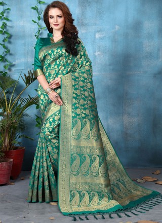 Art Banarasi Silk Green Weaving Traditional Designer Saree