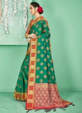 Art Banarasi Silk Green Woven Designer Traditional Saree