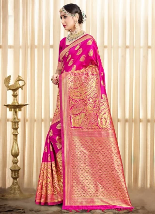 Art Banarasi Silk Hot Pink Woven Designer Traditional Saree
