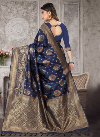 Art Banarasi Silk Navy Blue Weaving Traditional Designer Saree
