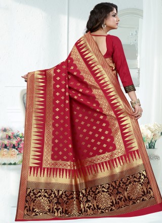 Art Banarasi Silk Weaving Red Designer Traditional Saree