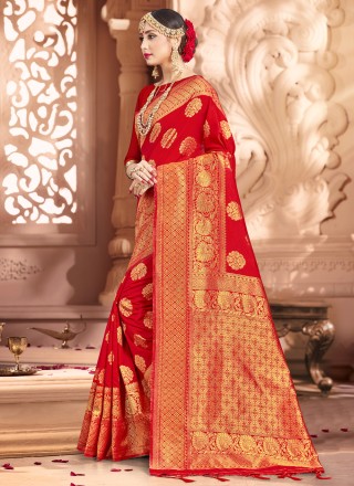 Art Banarasi Silk Woven Traditional Saree in Red