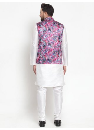 Art Raw Silk White Kurta Payjama With Jacket