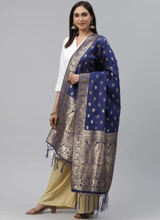 Art Silk Blue Weaving Designer Dupatta