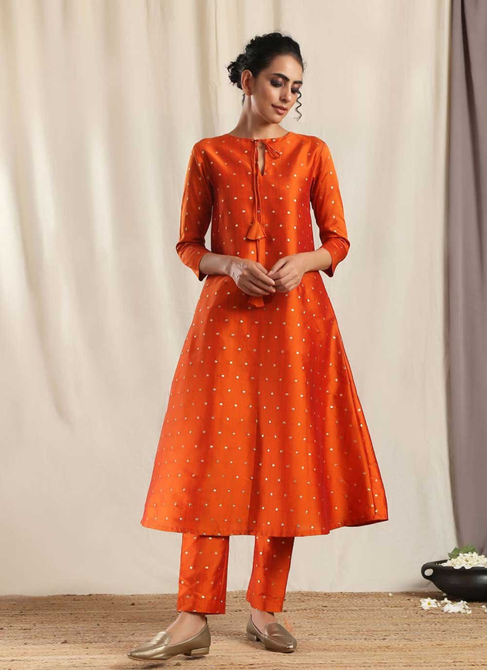 Art Silk Designer Kurti in Orange