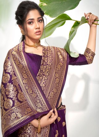 Art Silk Designer Traditional Saree in Purple