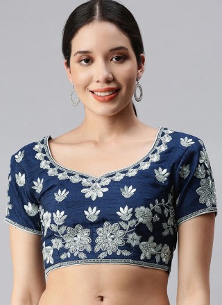 Art Silk Embroidered Designer Blouse in Blue