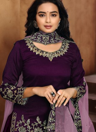 Art Silk Embroidered Purple Designer Patiala Suit