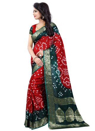 Art Silk Fancy Green and Red Designer Traditional Saree