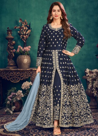 Art Silk Festival Designer Floor Length Suit