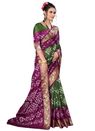 Art Silk Green and Purple Fancy Designer Traditional Saree