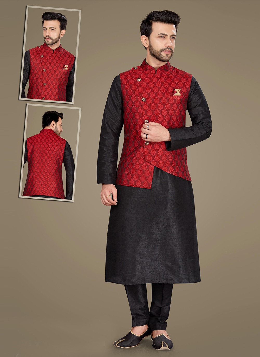 Black kurta 2024 with red jacket