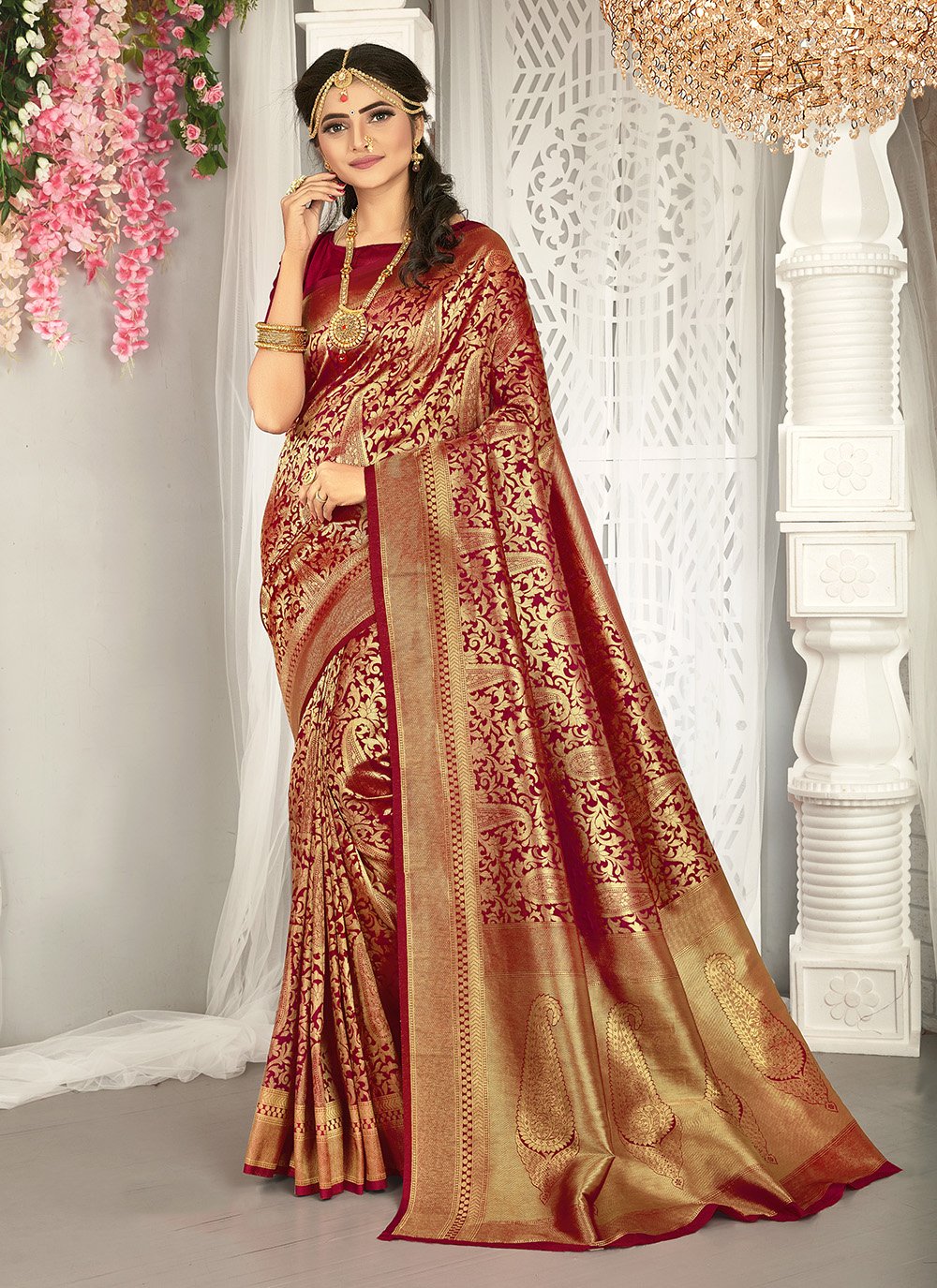 Buy Maroon Stria Maheshwari Cotton Silk Saree - House Of Elegance – House  Of Elegance - Style That Inspires