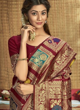 Art Silk Maroon Weaving Designer Traditional Saree