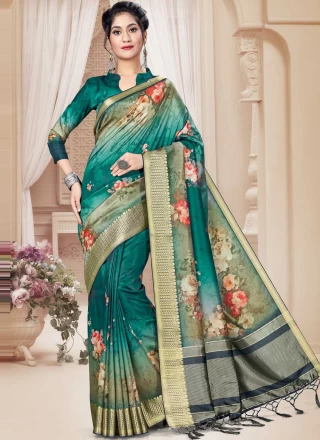 Art Silk Multi Colour Floral Print Trendy Saree