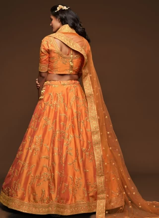 Art Silk Orange Sequins Lehenga Choli
