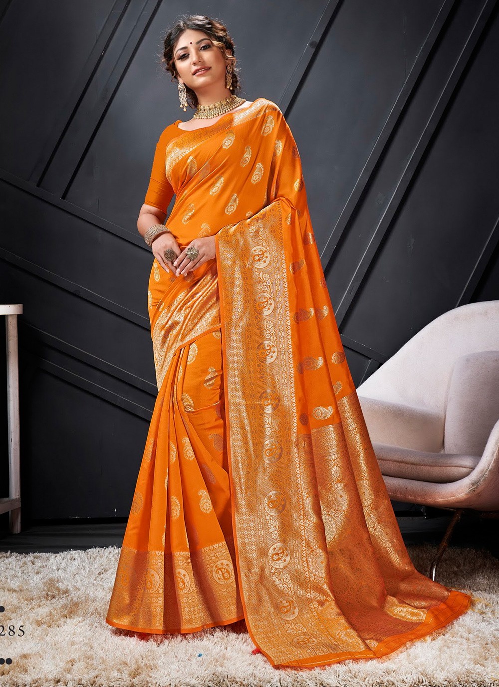 Art Silk Orange Woven Designer Traditional Saree