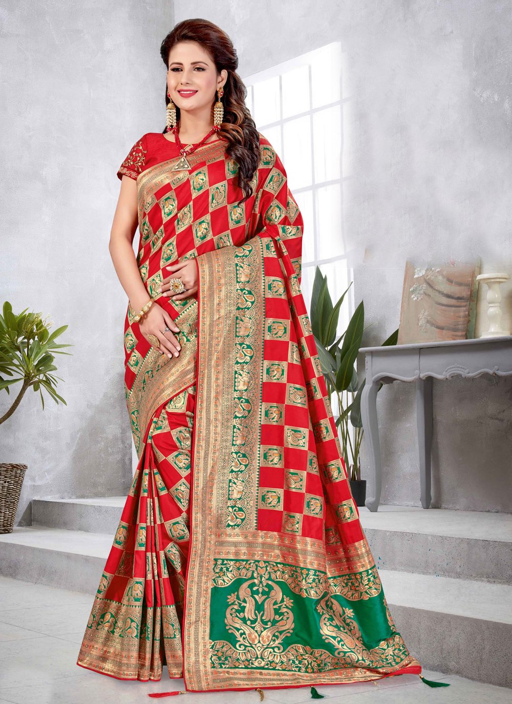 Buy Online Art Silk Red Traditional Saree : 172817