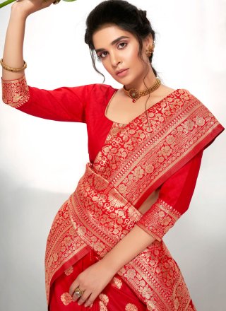 Art Silk Red Weaving Traditional Designer Saree