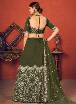 Art Silk Thread Green Lehenga Choli