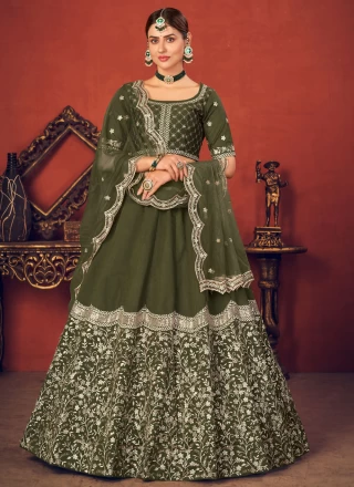 Art Silk Thread Green Lehenga Choli