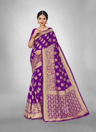 Purple silk saree with blouse 21037